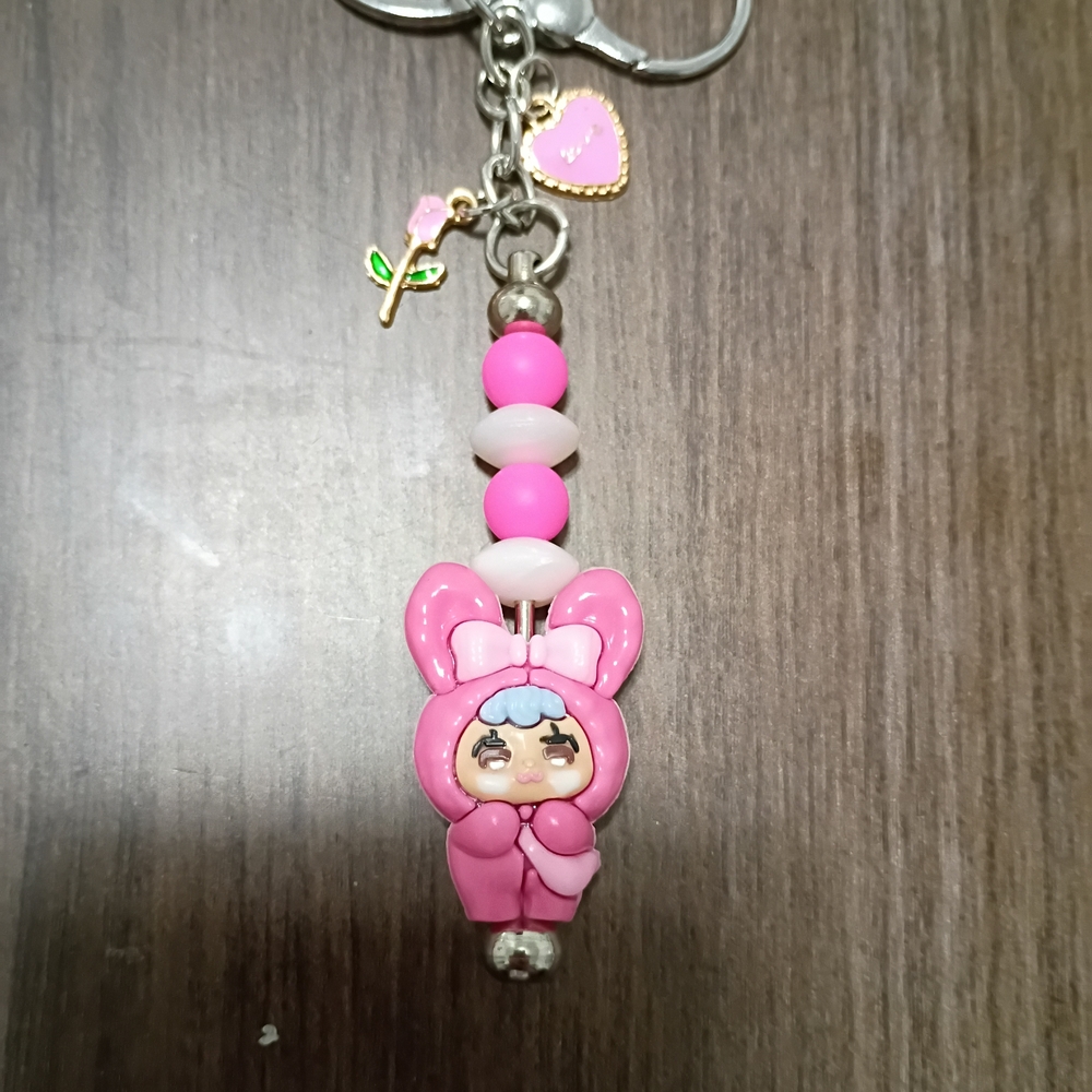 Pink Bunny Charm Keychain